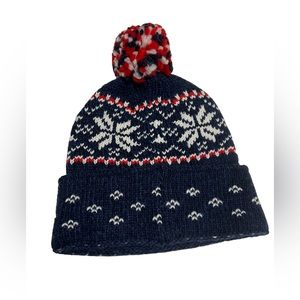 American Eagle wool blend red white and blue Pom beanie